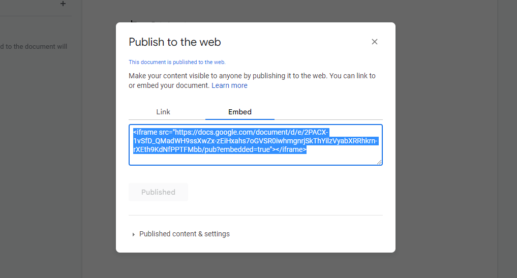 Adding embed to your webpage -  Docs